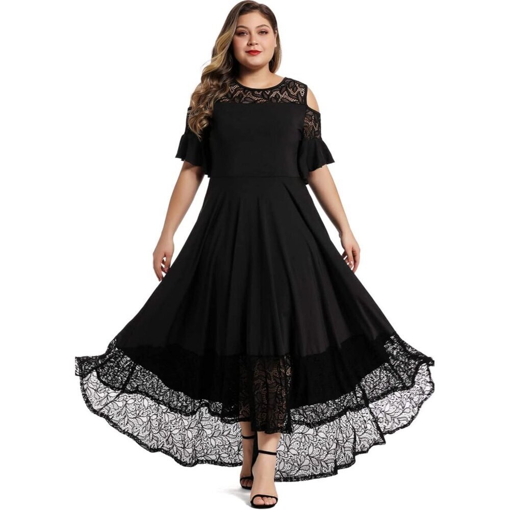 Plus Size Lace Cold Shoulder Maxi Dress Casual Evening Party L-5X